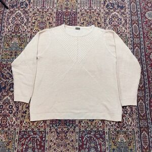 VTG 80s Salon Studio Cream Ribbed‎ Knit Sweater Pullover Women's L-XL pattern